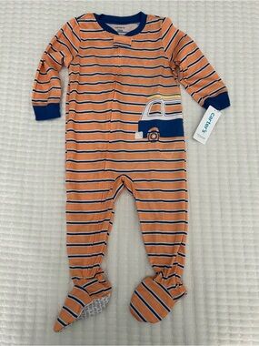 Carter's Orange & Navy Striped Baby One-Piece Sleeper 18M NWT